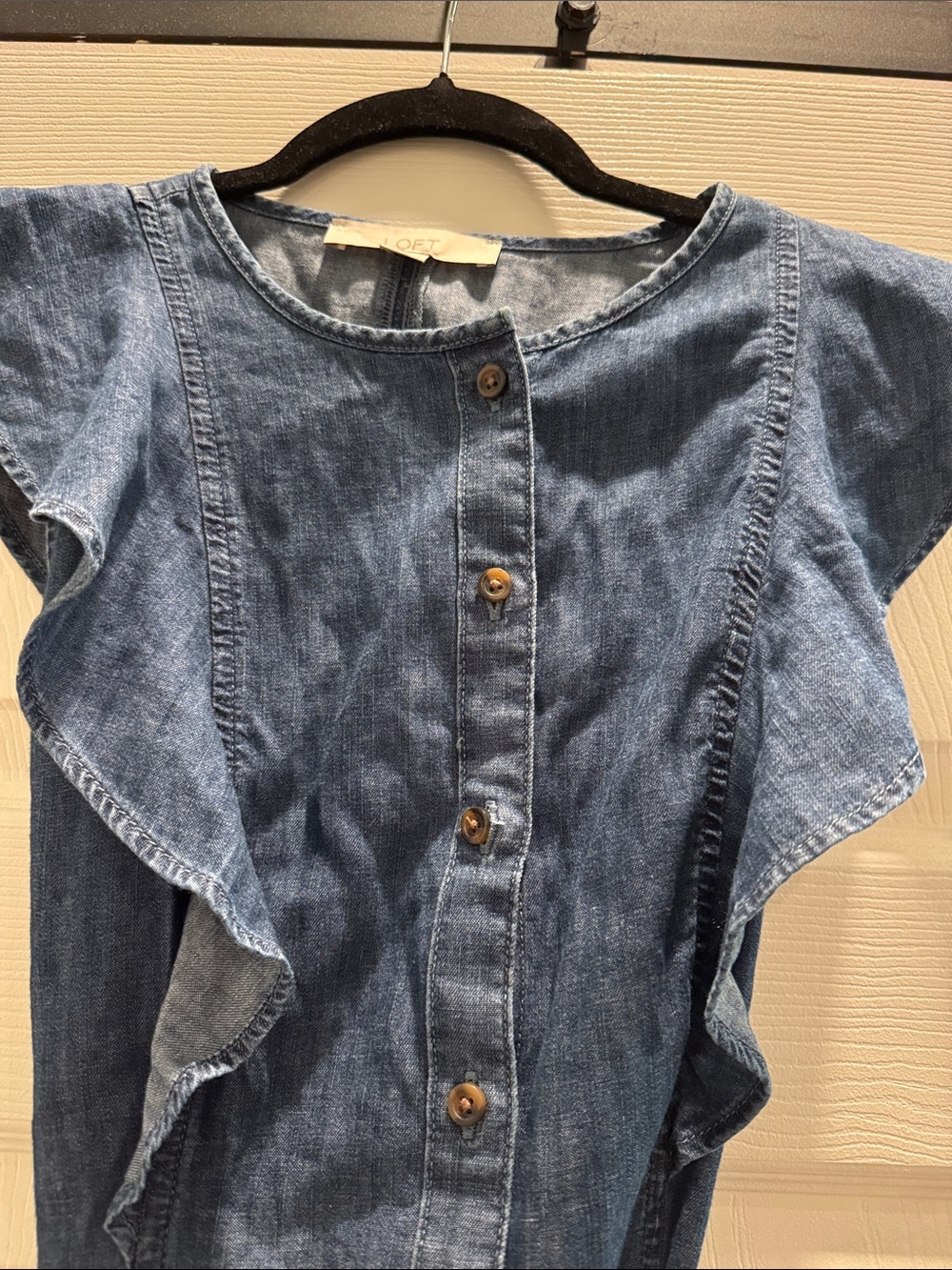 LOFT Chambray Denim Maxi Dress in Blue with Tie Waist nwot size 4 - Picture 4 of 12